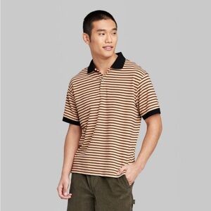 Men's Striped Short Sleeve Collared Polo Shirt - Original Use™ Orange/Black new